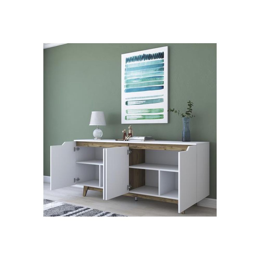 Buffet con 4 Puertas y Patas de Madera Resistente