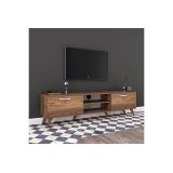 Mueble de TV en Nogal con 2 Cajones y Estantes - 180x35x48.5 cm con Patas de Madera.