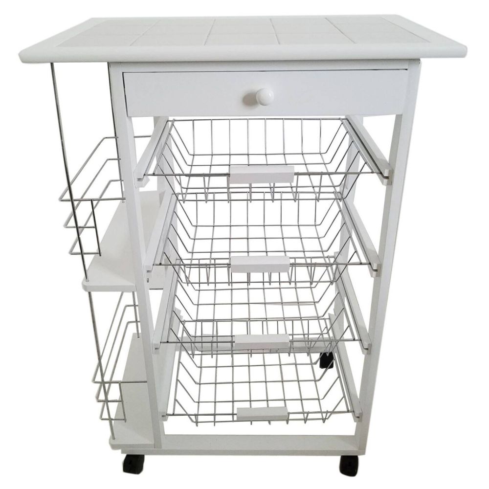 Carro Verdulero de Cocina con Botellero Lateral Blanco Oporto 57x37x82