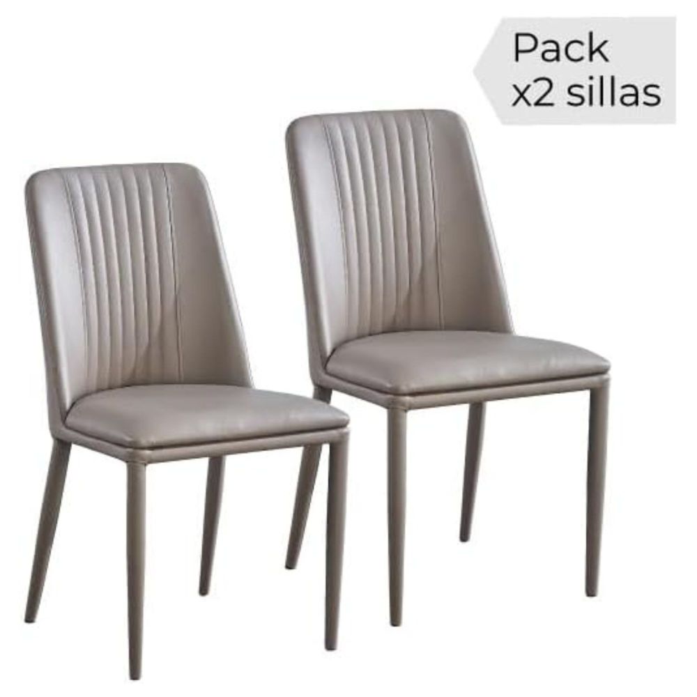 Pack 2 sillas tapizadas en Piel sintética Color Latte, Patas Metal, Medidas: Alto: 87cm Ancho: 50cm Profundidad: 53cm
