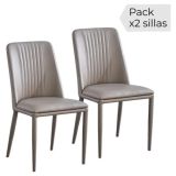 Pack 2 sillas tapizadas en Piel sintética Color Latte, Patas Metal, Medidas: Alto: 87cm Ancho: 50cm Profundidad: 53cm